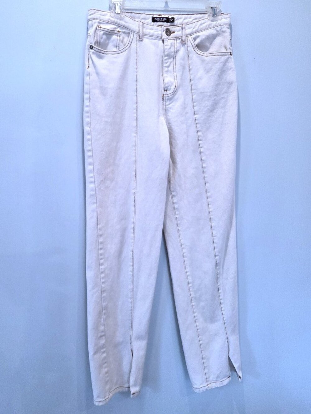 NWOT Nasty Gal Off White Canvas Denim Split Hem High Waist Jeans Size 6